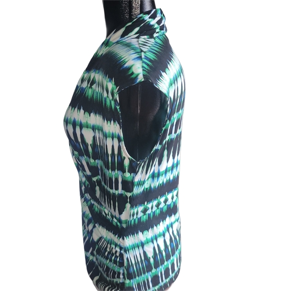Chaus Green and Black Abstract Short Sleeve Top L - Picture 4 of 6